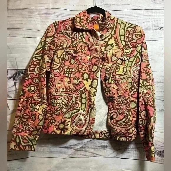 Vintage Hearts of palm denim patterned button up jacket - Picture 1 of 5